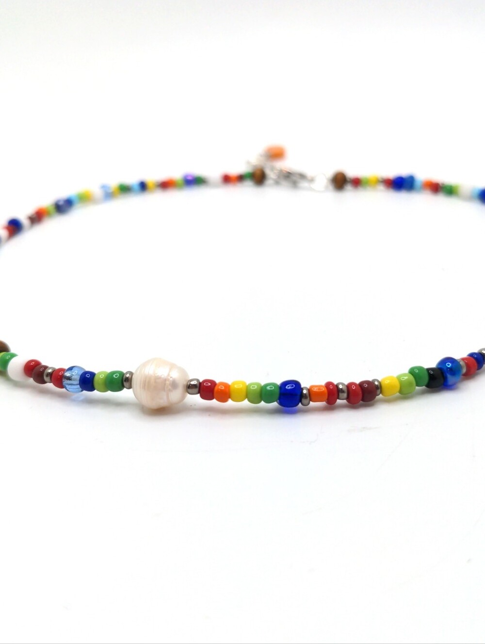 381MIDALANE Colorful Beaded Choker with Baroque Pearl